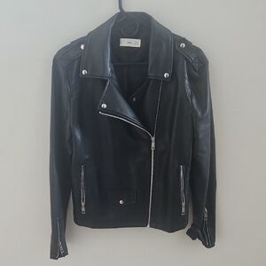 Mango Women's Black Leather Biker Jacket